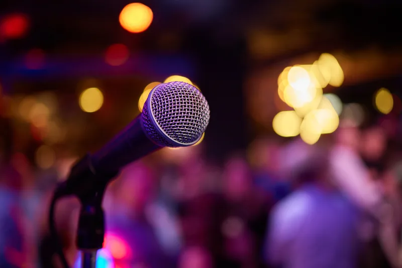 Microphone on a stand at a karaoke event