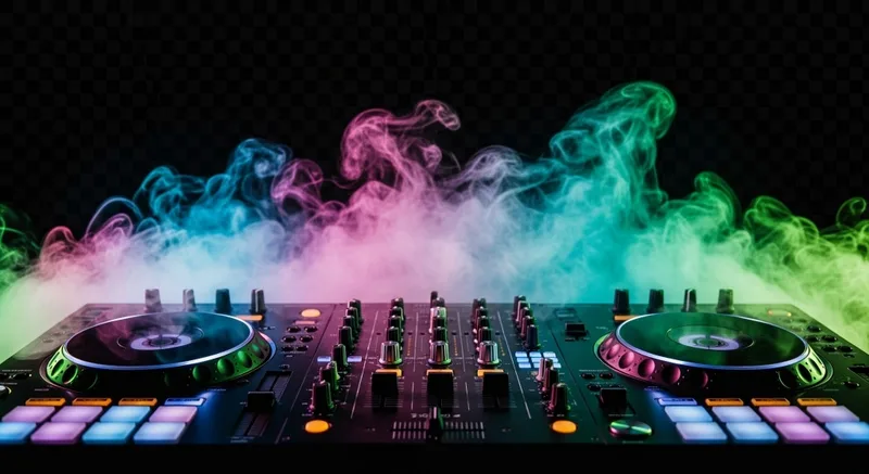 Professional sound equipment with stage lighting
